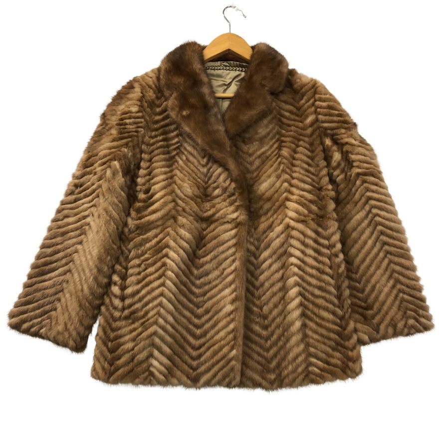 サガミンク 銀サガ  コート ハーフ丈 ブラウン レディース サイズ6 ベージュ系 SAGA MINK【AFG1】