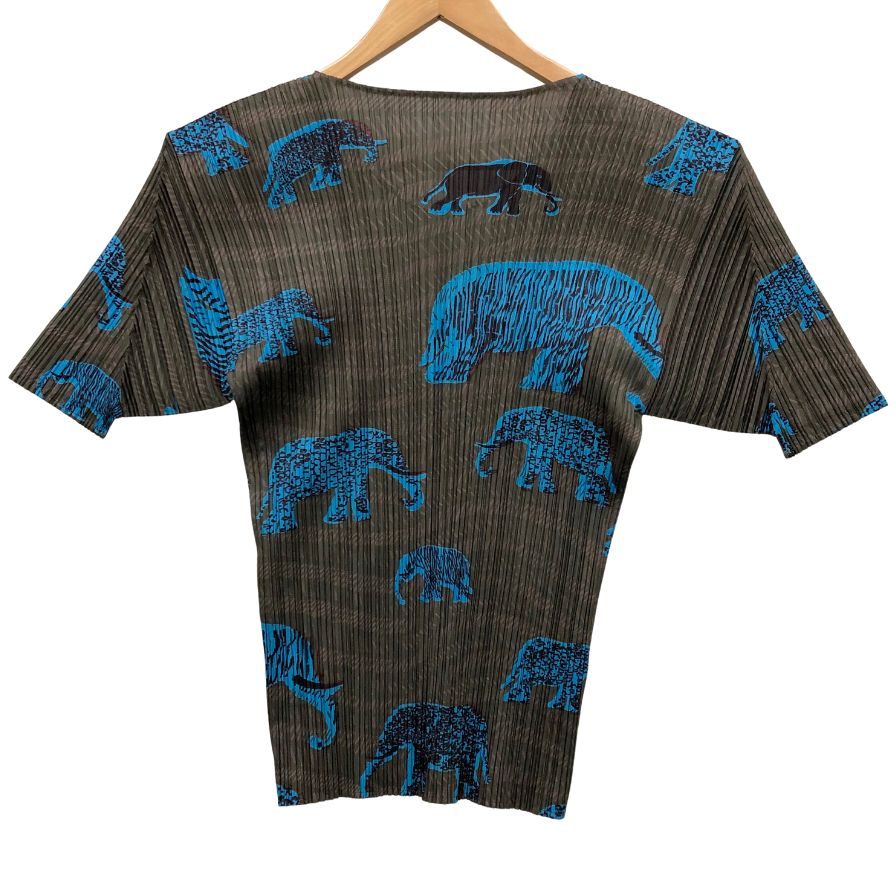 美品◆プリーツプリーズ イッセイミヤケ 半袖カットソー 総柄 象 レディース サイズ3 PP94-JK551PLEATS PLEASE ISSEY MIYAKE 【AFB46】
