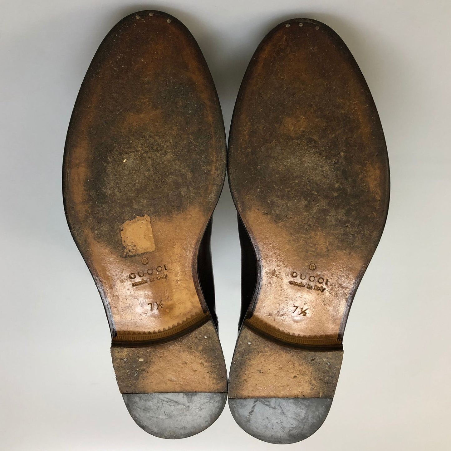 グッチ サイドゴアブーツ ガラスレザー 225106 ストレートチップ メンズ ブラウン サイズ7.5 GUCCI 約25.5cm【AFC43】