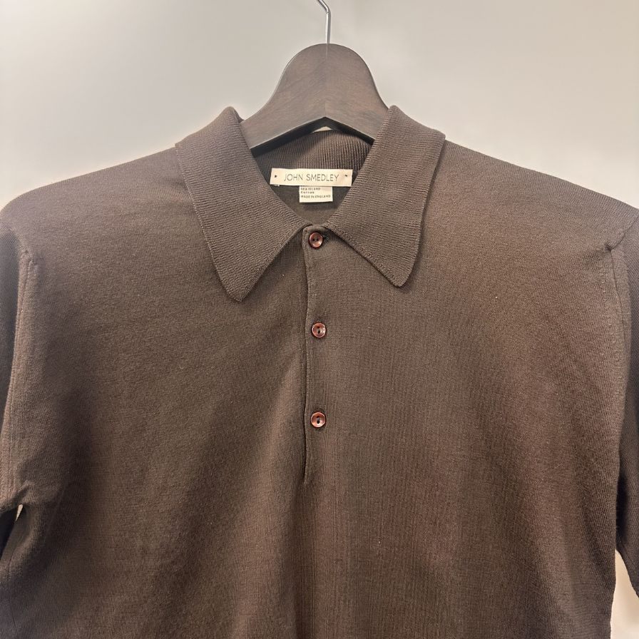 美品◆ジョンスメドレー ニットポロ ブラウン系 サイズXS メンズ JOHN SMEDLEY 【AFB10】