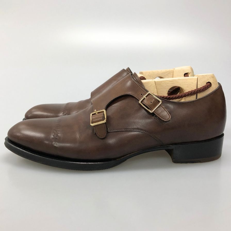 シェットランドフォックス ダブルモンク カーフ ブラウン UK6.5 メンズ SHETLANDFOX ビジネスシューズ 約25.0cm【LA】【中古】