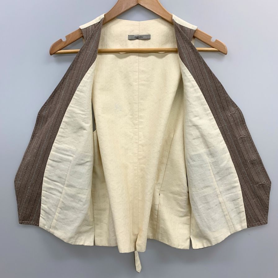 美品◆ボリオリ ジレ チェック ブラウン系 メンズ サイズ42 BOGLIOLI 【AFB26】