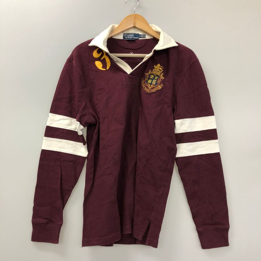 中古◆ポロラルフローレン ポロシャツ ラガーシャツ カスタムフィット ボルドー系 メンズ サイズL POLO RALPH LAUREN 【AFB22】