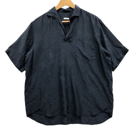 美品◆コモリ スキッパーシャツ 半袖 プルオーバー シルク ネイビー メンズ サイズ2 COMOLI 【AFB46】