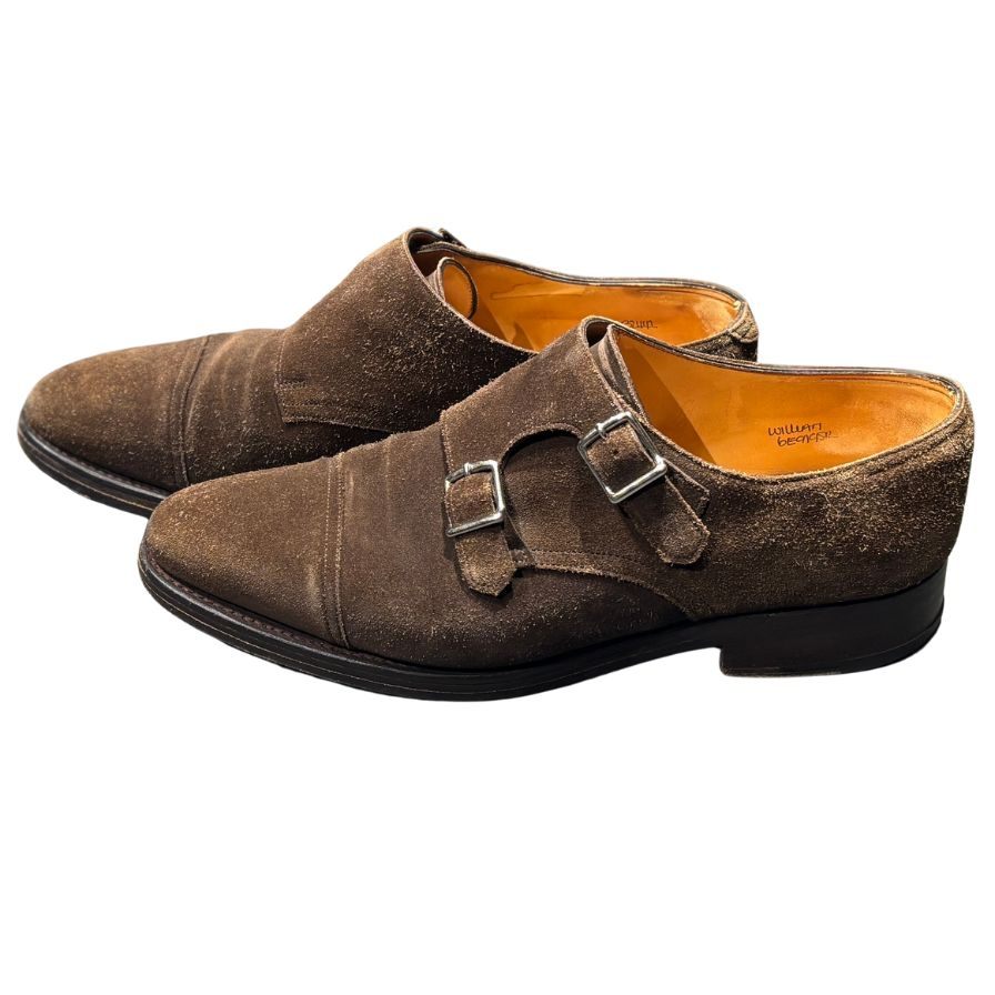 ジョンロブ レザーシューズ ダブルモンク ウィリアム スエード ブラウン メンズ サイズUK6E JOHN LOBB William ビジネスシューズ 約24.5cm【LA】【中古】