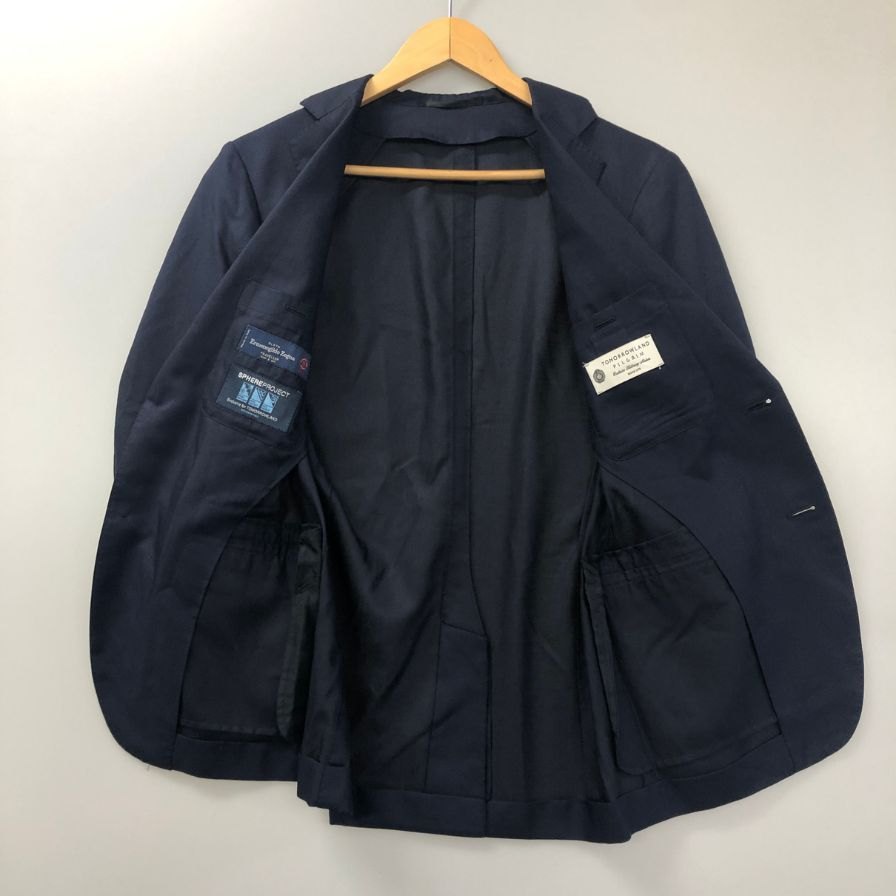 極美品◆トゥモローランド テーラードジャケット PILGRIM ウール シルク ネイビー サイズ44  tomorrowland 【AFB26】