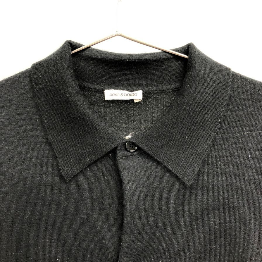 新品同様◆キャッシュ＆バルバ ポロカラーカーディガン ウーステッドカシミヤ 150 サイズ2 ブラック メンズ  IMWSW003 Cash&Barba 【AFB17】