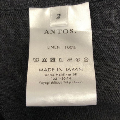 美品◆アントス スキッパー シャツ プルオーバー 半袖 リネン100% MADE IN JAPAN メンズ サイズ2 ブラック ANTOS. TOKYO 【AFB46】