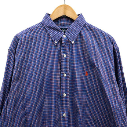 ラルフローレン チェックシャツ ボタンダウン パープル系 メンズ サイズL RALPH LAUREN【LA】