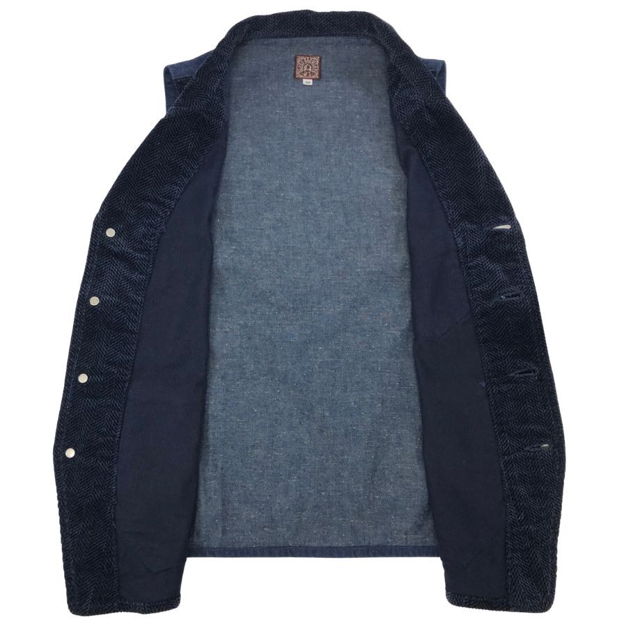 新品同様◆ブルードガーメンツ 4Bベスト スチールボタン コットン100% 日本製 メンズ サイズ40 ブルー BLUED GARMENTS 【AFB20】