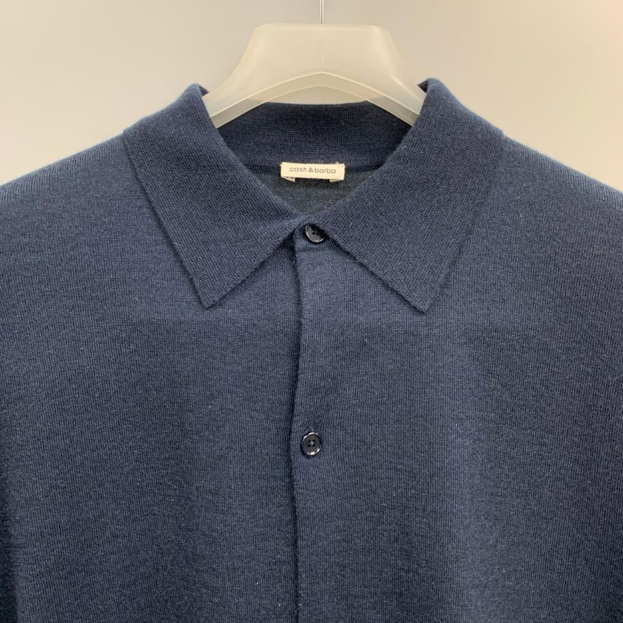 新品同様◆キャッシュ＆バルバ ポロカラーカーディガン ウーステッドカシミヤ 150 サイズ2 メンズ ブラック  IMWSW003 Cash&Barba 【AFB27】