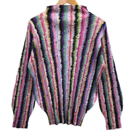 極美品◆プリーツプリーズ イッセイミヤケ カットソー 長袖 ボトルネック マルチカラー サイズ3 PP43-JK783 PLEATS PLEASE ISSEY MIYAKE 【AFB5】