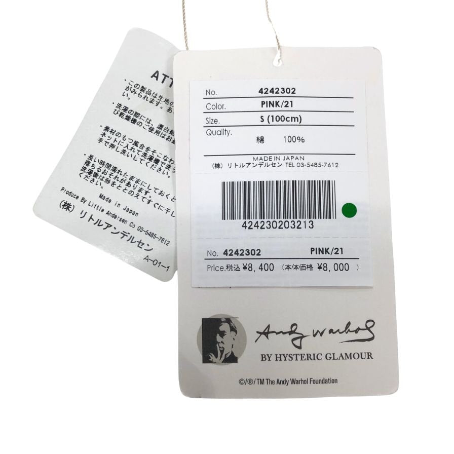 美品◆ヒステリックグラマー アンディウォーホル 長袖 プリント フォト Tシャツ ピンク キッズ サイズS HYSTERIC GLAMOUR 【AFB39】
