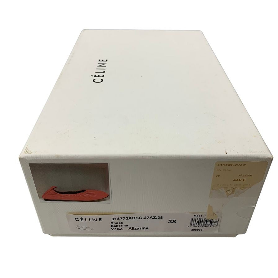 セリーヌ フラットシューズ バレリーナ ナッパレザー レッド系 レディース サイズ38 CELINE 約24.5cm【AFD15-2】
