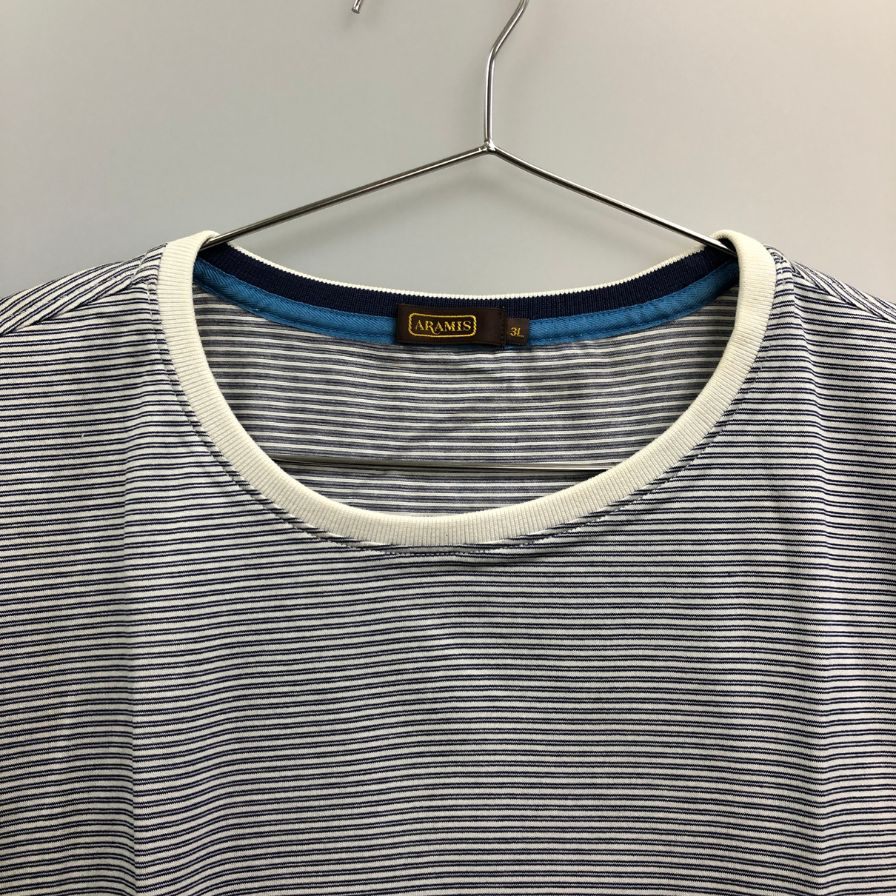 新品同様◆アラミス Tシャツ ストライプ 日本製 メンズ サイズ3L ブルー系 ARAMIS 【AFB2】