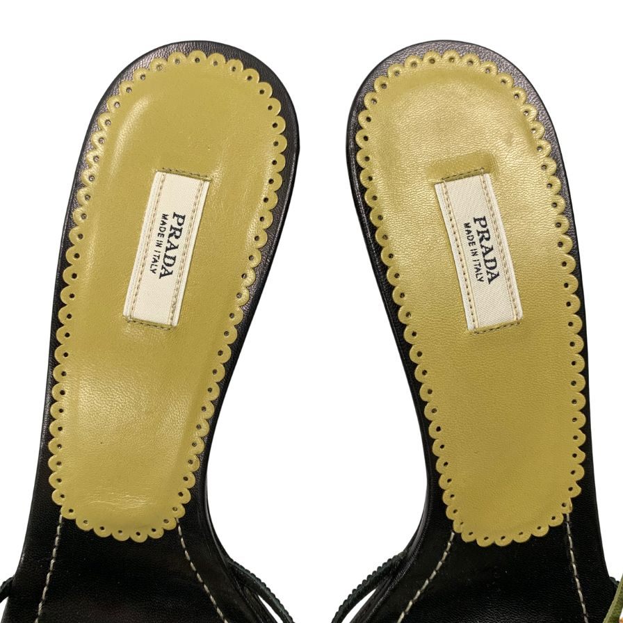 PRADA プラダ　2002SS 花 ミュール　サンダル 希少 361/2 プラダ ヒールサンダル 立体花 ブラック レディース サイズ36.5
