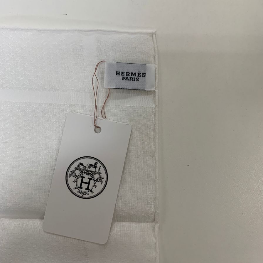 エルメス ハンカチ コットン100% ホワイト レディース HERMES【AFI18-2】【中古】