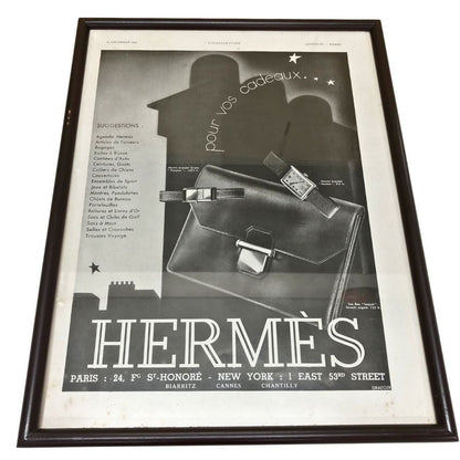 エルメス ポスター リストウォッチ 鞄 時計 1931年代 ヴィンテージ 額付き HERMES【AFE13】【中古】