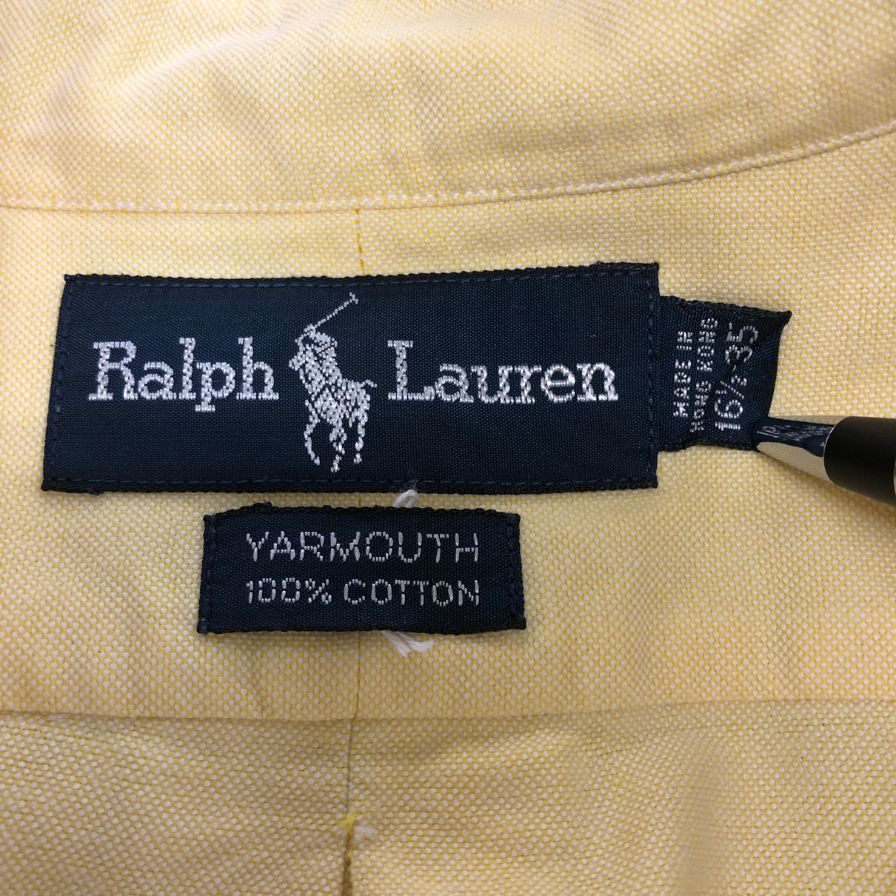美品◆ラルフローレン ボタンダウンシャツ 90S YARMOUTH 刺繍 イエロー メンズ サイズ16 1/2 Ralph Lauren 【AFB6】