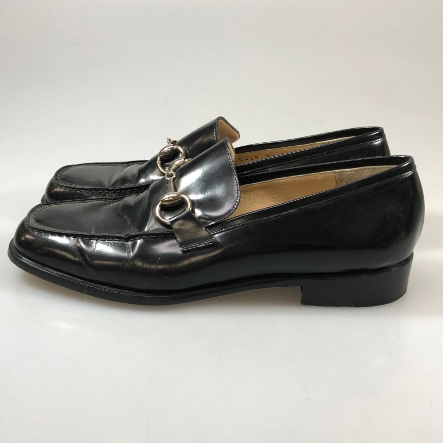 グッチ ビットローファー 0429 ガラスレザー スクエアトゥ ブラック レディース サイズ37C GUCCI 約24.0cm【AFC40】