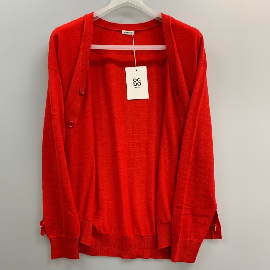 未使用◆キャッシュ＆バルバ カーディガン ウーステッドカシミヤ 150 レッド メンズ サイズ2 IMWSW002 Cash&Barba 【AFB27】