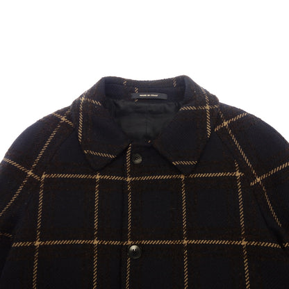 Good condition ◆ TAGLIATORE Stainless Steel Collar Coat Men's Size 48 Plaid Navy TAGLIATORE [AFB13] 