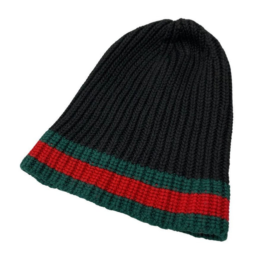 グッチ ビーニー シェリーライン ウール ミドルゲージ 編み込み ニット帽 ニット キャップ ブラック ユニセックス GUCCI