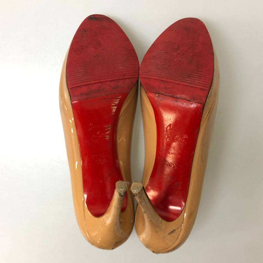 クリスチャンルブタン ヒールパンプス ハイヒール エナメル ベージュ系 サイズ36.5 レディース Christian Louboutin 約22.5cm【AFD9-2】