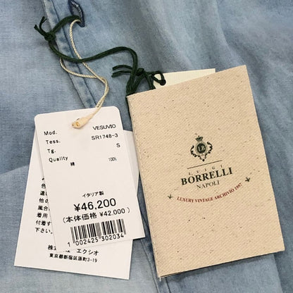 極美品◆ルイジボレッリ ナポリ デニムシャツ ダンガリー コットン カジュアル ライトブルー メンズ サイズS LUIGI BORRELLI NAPOLI 【AFB29】