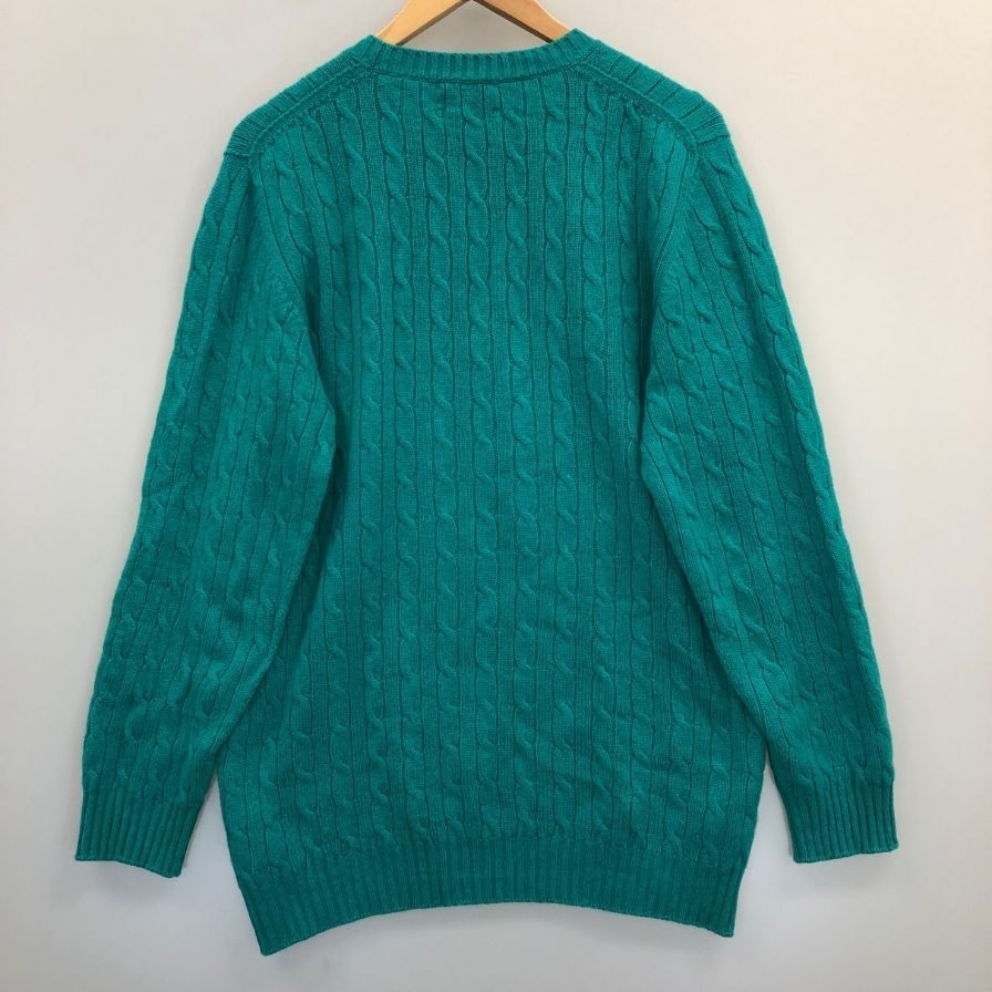 極美品◆ジョンストンズ ケーブルニットセーター クルーネック グリーン メンズ サイズM Johnstons 【AFB33】