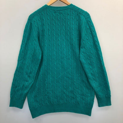 極美品◆ジョンストンズ ケーブルニットセーター クルーネック グリーン メンズ サイズM Johnstons 【AFB33】