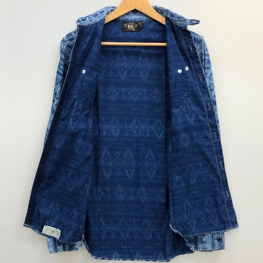 美品◆ダブルアールエル ラルフローレン 長袖シャツ 総柄 ナバホ ネイビー メンズ サイズXS RRL RALPH LAUREN 【AFB6】