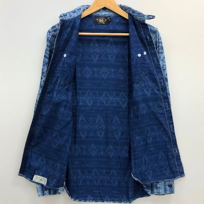 美品◆ダブルアールエル ラルフローレン 長袖シャツ 総柄 ナバホ ネイビー メンズ サイズXS RRL RALPH LAUREN 【AFB6】