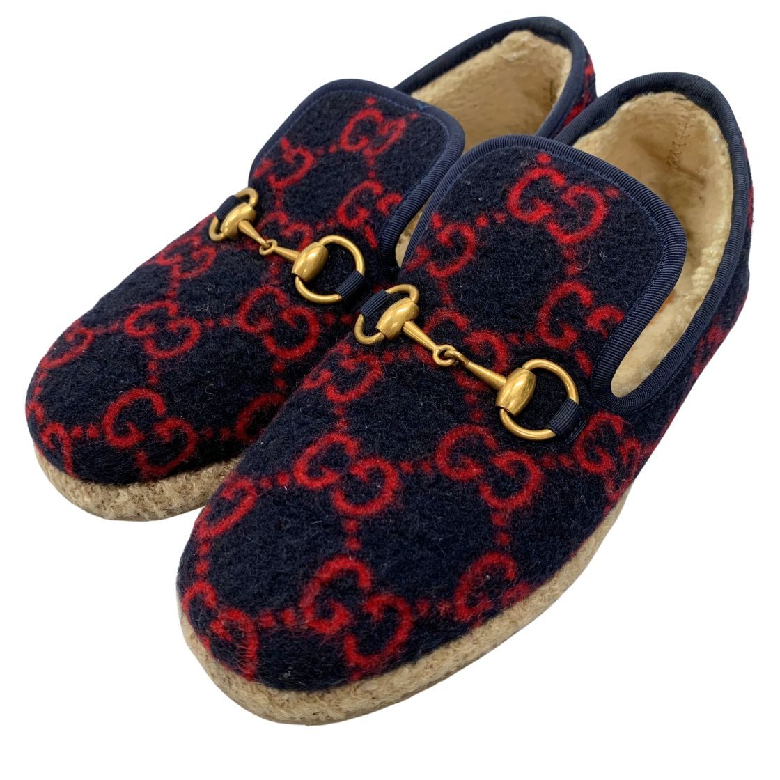 GUCCI グッチ　ホースビット　スリッポン　ローファー　ウール　GG柄 グッチ スリッポン ビット ローファー グッチ ムートン ボア