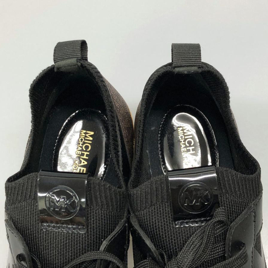 マイケルコース スニーカー ジェンキンス ニット トレーナー レディース US8.0 ブラック×ブラウン MICHAEL KORS 約25.5cm【AFC36】