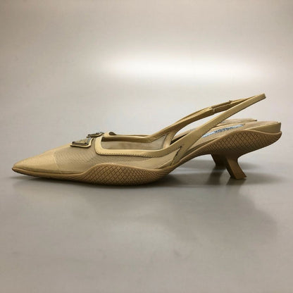 プラダ パンプス スリングバック メッシュ トライアングルロゴ ベージュ レディース サイズ37 約24.0cm【AFC31】