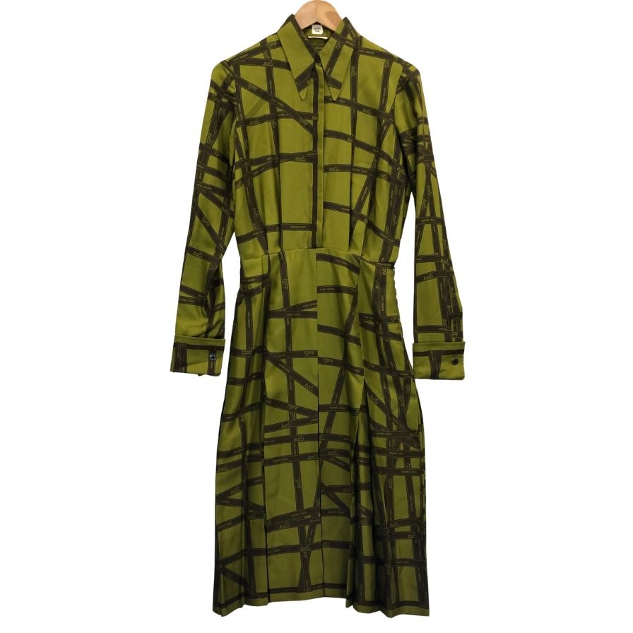 美品◆エルメス マルジェラ期 ワンピース ヴィンテージ 総柄 ボルデュック カーキ レディース サイズ34 HERMES 【AFB2】