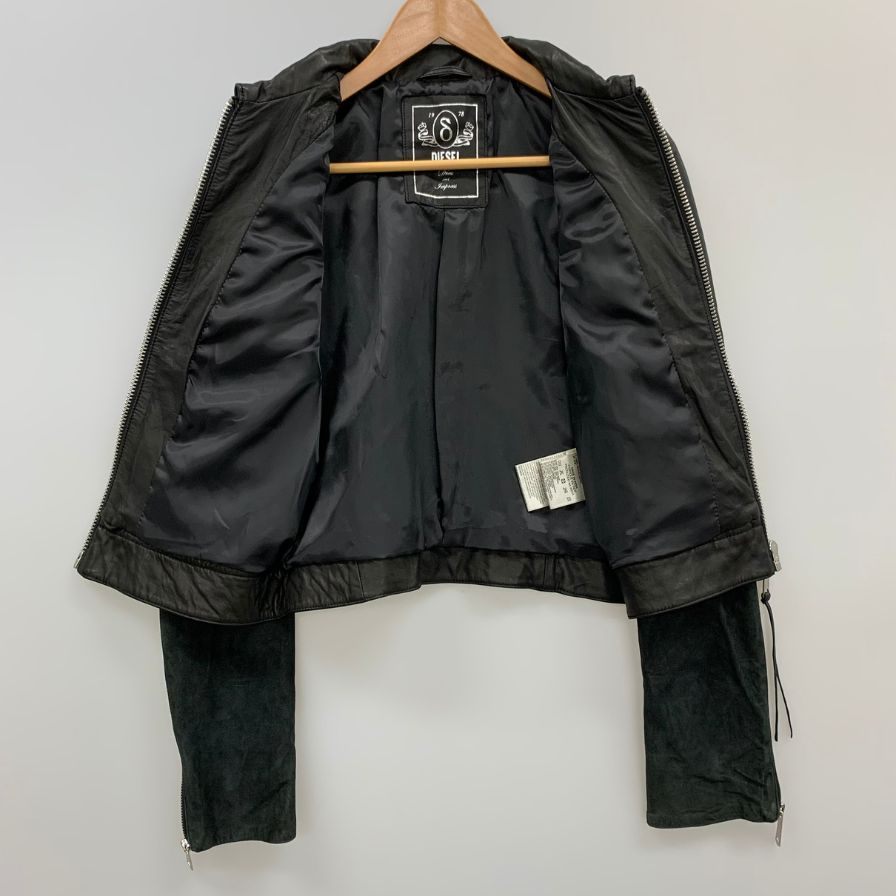 美品◆ディーゼル レザー ジャケット ショート丈 シープスキン レディース サイズS ブラック DISEL Dress and Impress 【AFB31】