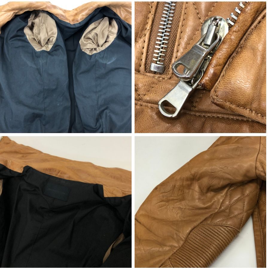 中古◆ジュンハシモト 13AW レザーキルティングジャケット ラムレザー ベージュ メンズ サイズ3 LET1016 【AFG1】