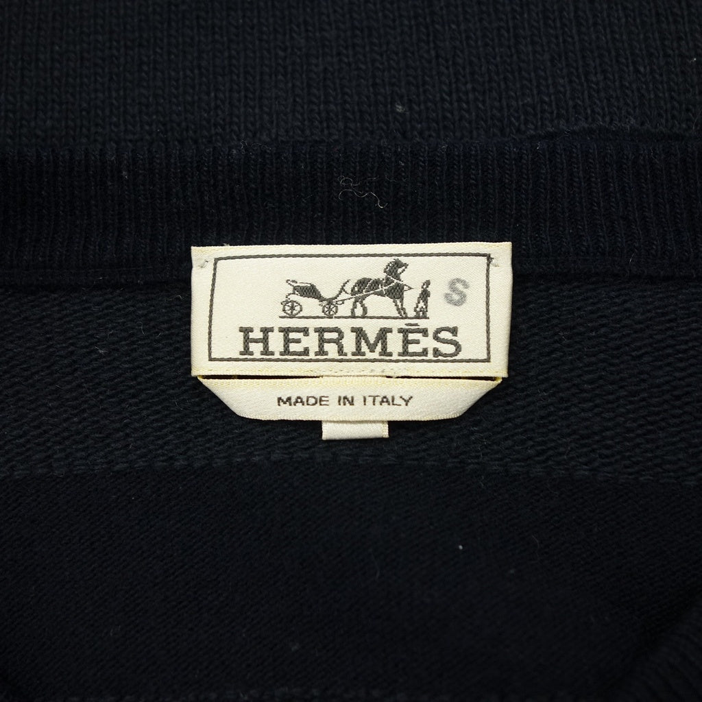 美品◆エルメス ニットセーター ボーダー カシミヤ混 メンズ ブラック サイズXL HERMES【AFB37】