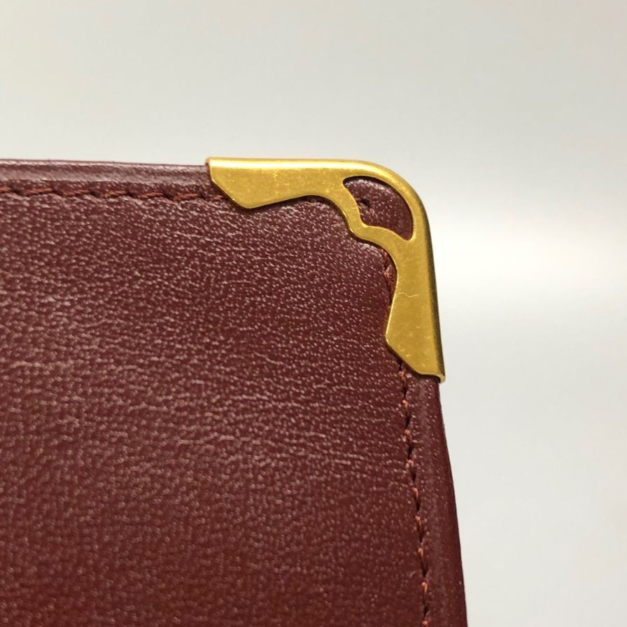 極美品カルティエマストライン二つ折り財布ボルドーミニ財布 カルティエ マストライン レザー 札入れ 二つ折り財布