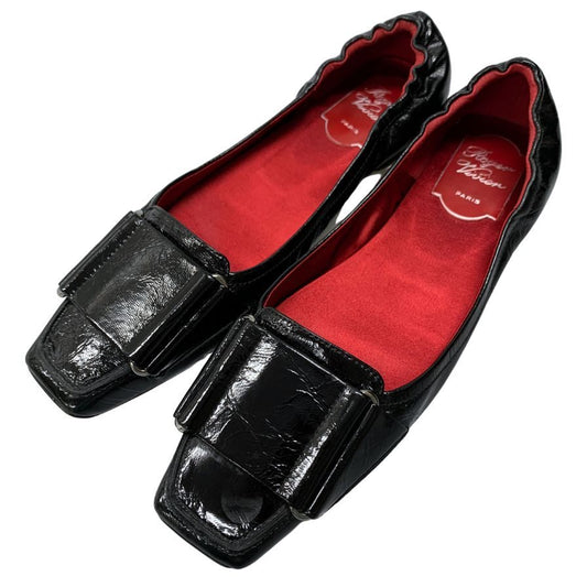 ロジェ ヴィヴィエ エナメル バレエシューズ フラットシューズ バックル レディース サイズ36.5 ブラック  Roger Vivier 約23.5cm【AFC32】