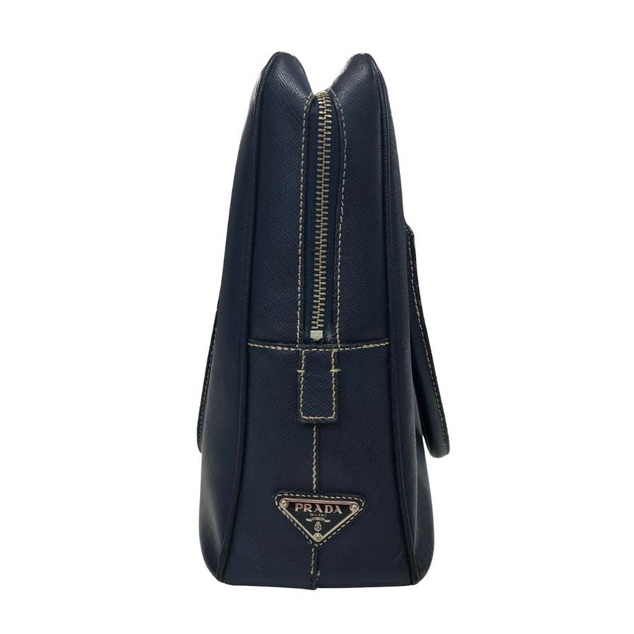 プラダ ハンドバッグ ブリーフケース サフィアーノ レザー トライアングルロゴ ネイビー PRADA【AFE10】