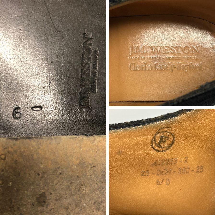 ジェイエムウエストン 380 ケイスリーヘイフォード別注 チェック柄 キッドレザー ブラック サイズUK6D  J.M.WESTON ビジネスシューズ 約25.5cm【LA】【中古】