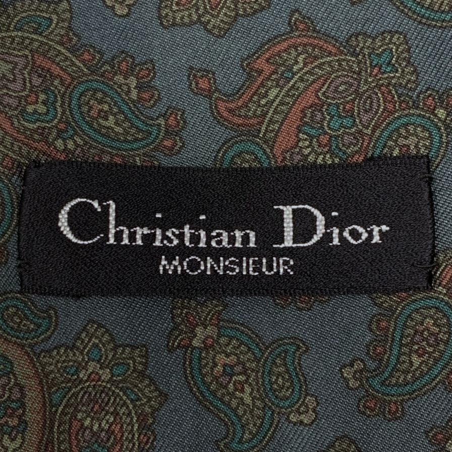 クリスチャンディオール ムッシュ スカーフ ペイズリー 総柄 グリーン系 Christian Dior MONSIEUR【AFI10】