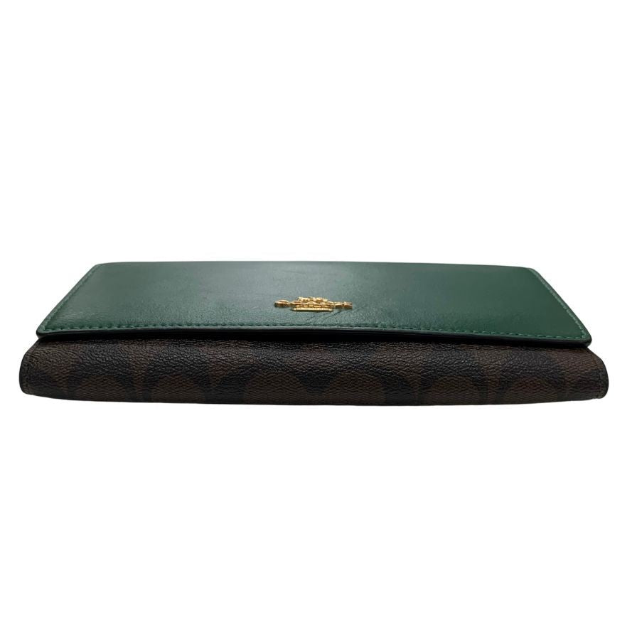 コーチ 長財布 二つ折り シグネクチャー PVC×レザー グリーン メンズ COACH【AFI6】