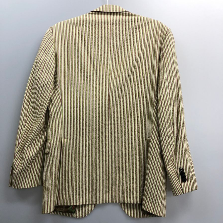 美品◆エトロ 2つボタン ジャケット ストライプ柄 裏地ペイズリー メンズ サイズ50 グリーン系 ETRO 【AFA20】