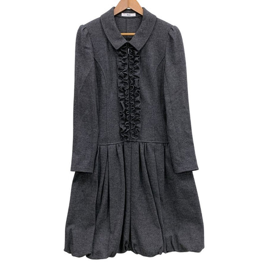 美品◆ルネ ワンピース ウール アンゴラ 長袖 フリル ジップ 膝丈 グレー レディース サイズ38 Rene 【AFB27】