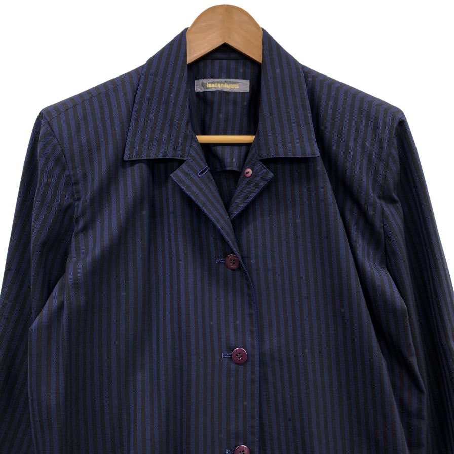 美品◆イッセイミヤケ 80S 筆タグ 変形ジャケット ストライプ ネイビー系 メンズ サイズM ISSEY MIYAKE 【AFB14】