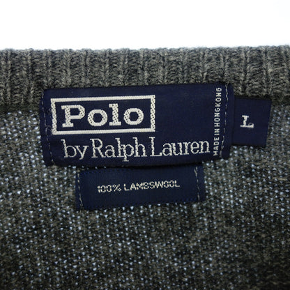 ポロラルフローレン ニット Vネック 90年代 オールド ロングスリーブ ウール メンズ グレー サイズ L POLO RALPHLAUREN OLD【LA】